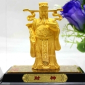 千足鑄金財神金銀擺件，絨沙金純金財神像擺件定制