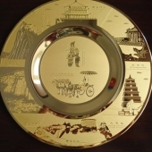 西安兵馬俑旅游金銀盤,鍍金盤,鍍金紀(jì)念盤,紀(jì)念獎盤,擺件圓盤